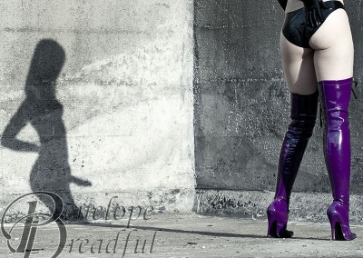 Miss Penelope Dreadful OTK Boots Strapon Dildo Latex panties